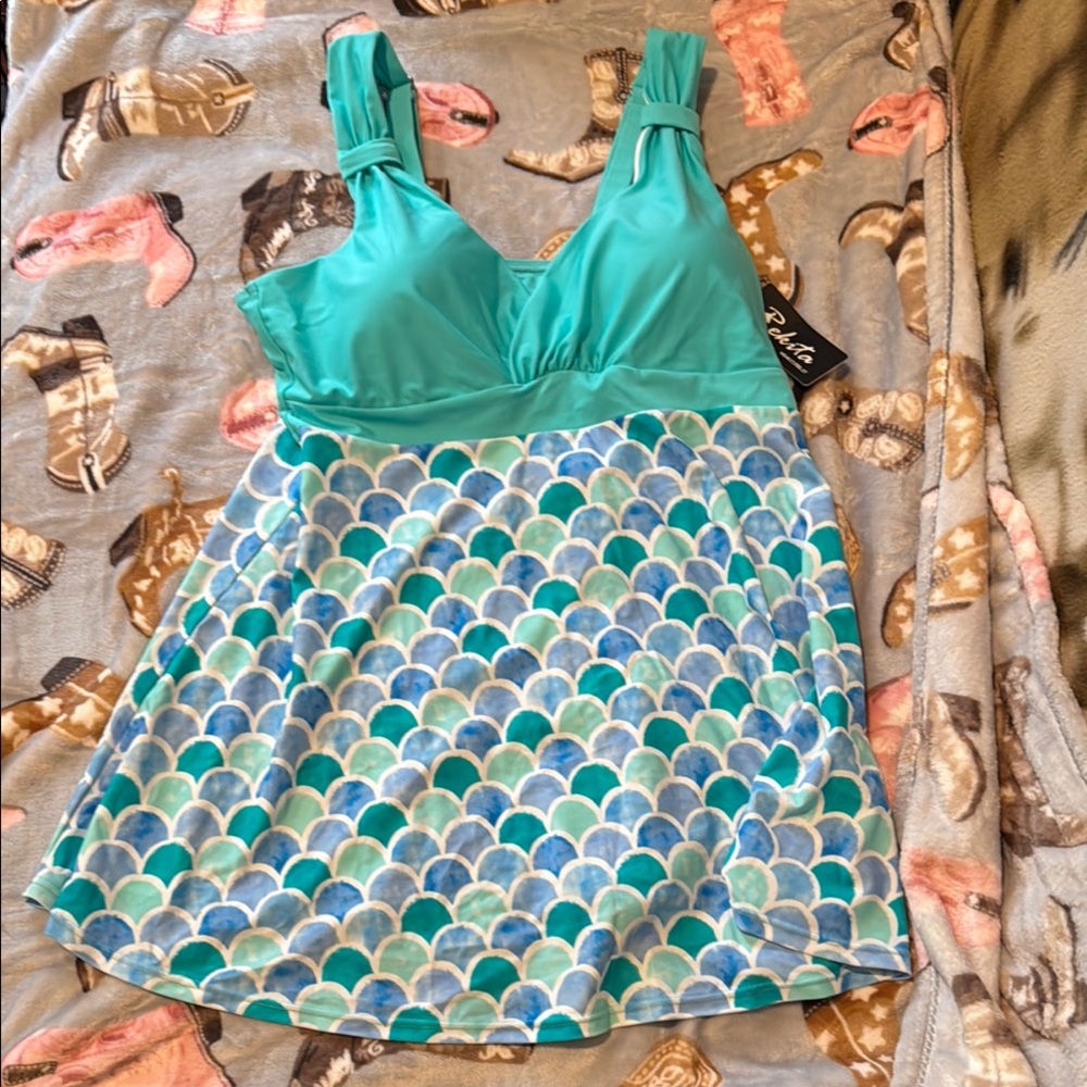Aqua Blue Women's One Piece Swimdress. No bottoms